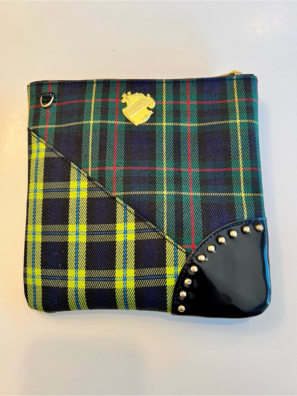 MAC Makeup Plaid Zip Pouch with Studded Patent Corner -Never Used